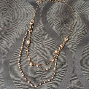 Gold pearl multitiered necklace